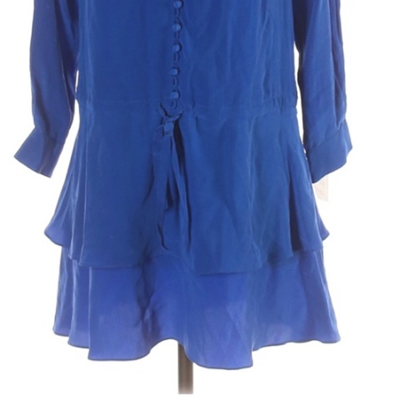 0313 Rebecca Taylor 100% silk ruffle hem cobalt blue dress sz 0 - Picture 3 of 8